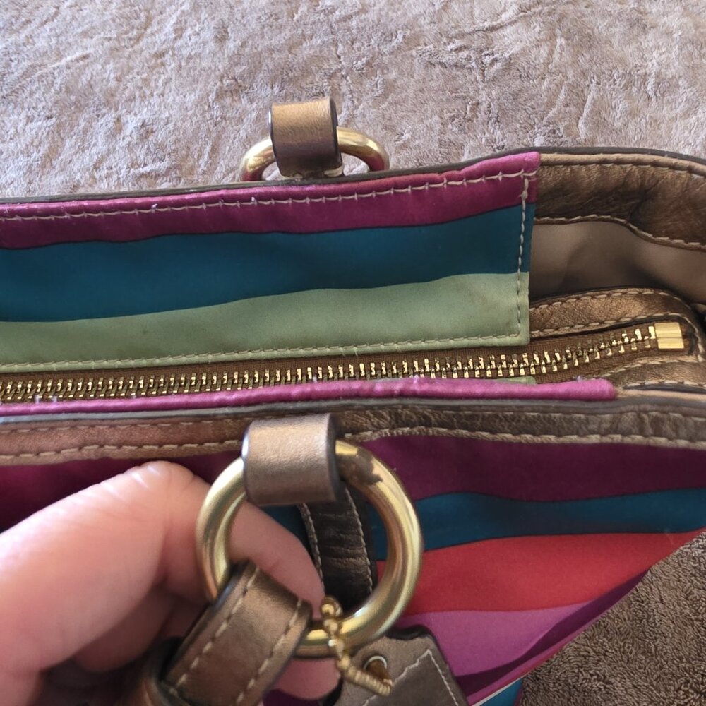 Coach Legacy Multicolor Stripe Sateen Tote Shoulder Bag F14009 Metallic Trim - Picture 9 of 16